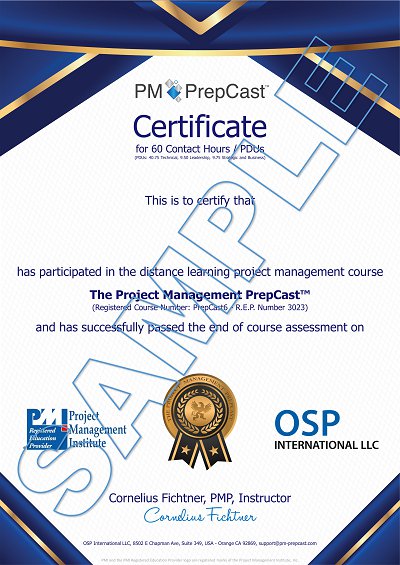 PMP Certifcate Sample for Contact Hours